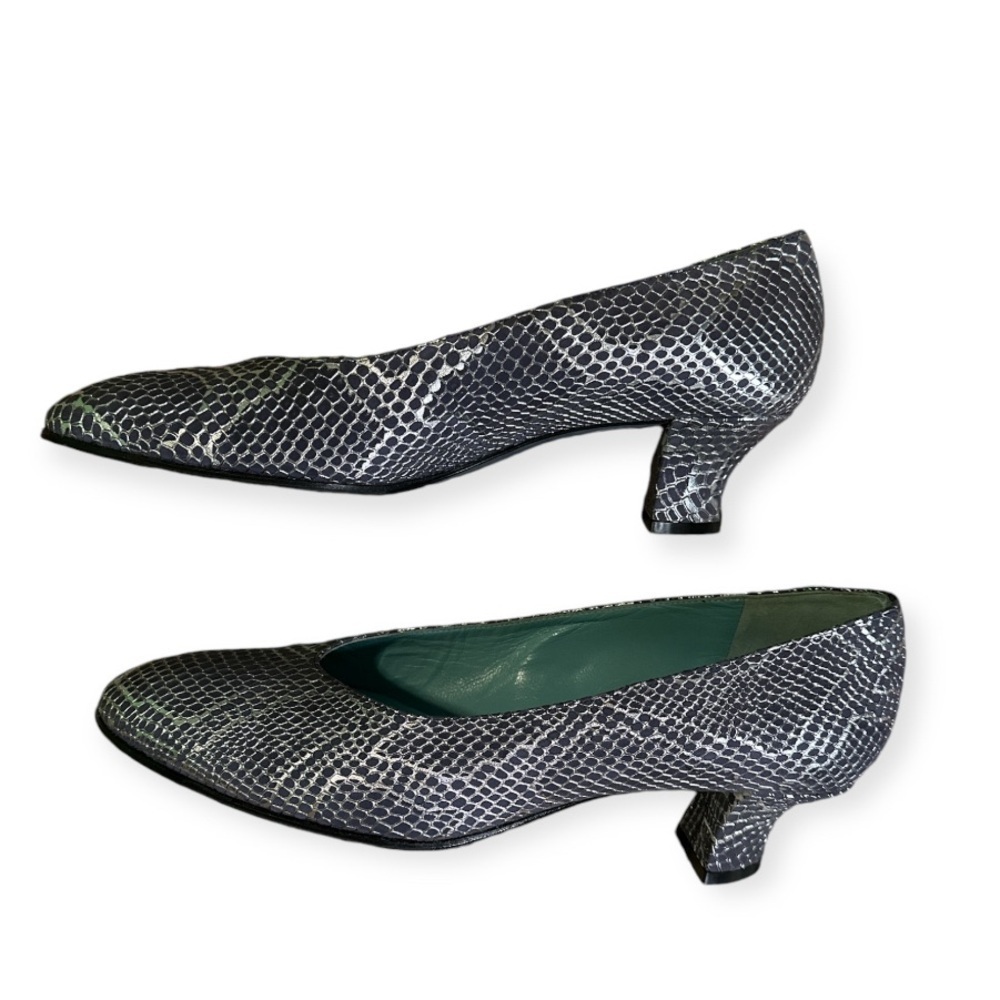 Thierry Rabotin Snake Print Slate Blue/Silver Pumps 10 - Picture 7 of 8
